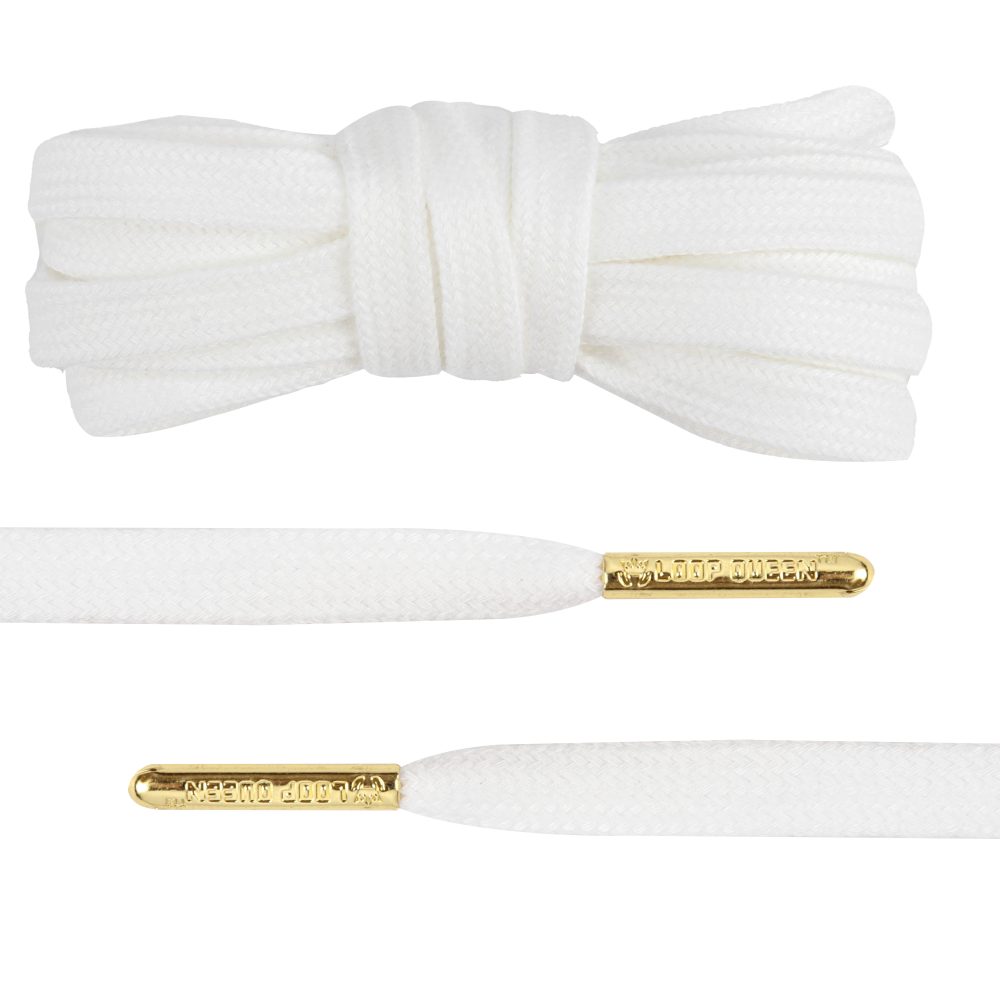 Flat Cotton White Shoelaces with Gold Tips