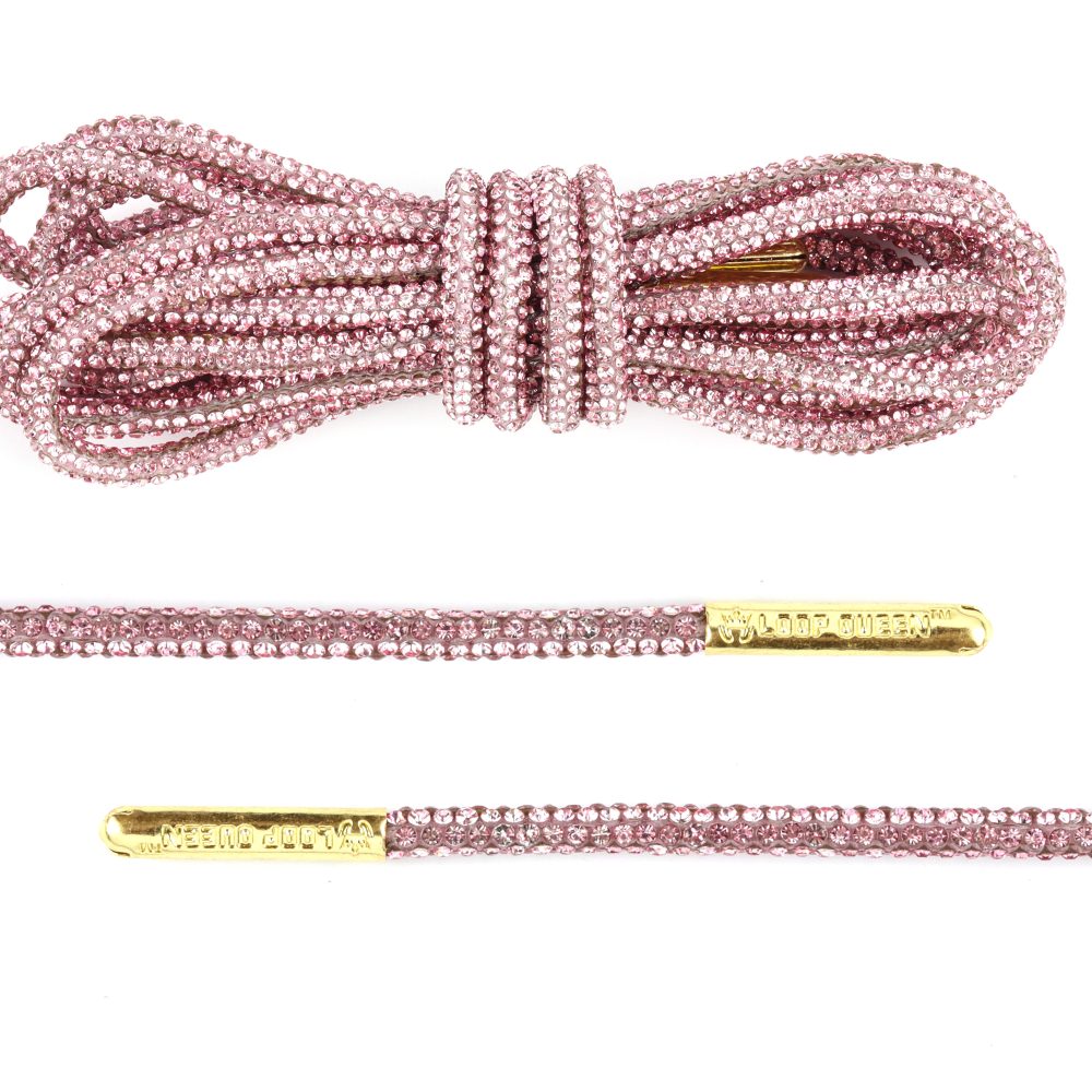 Rope Rose Gold Rhinestone Shoe Laces with Gold Aglets