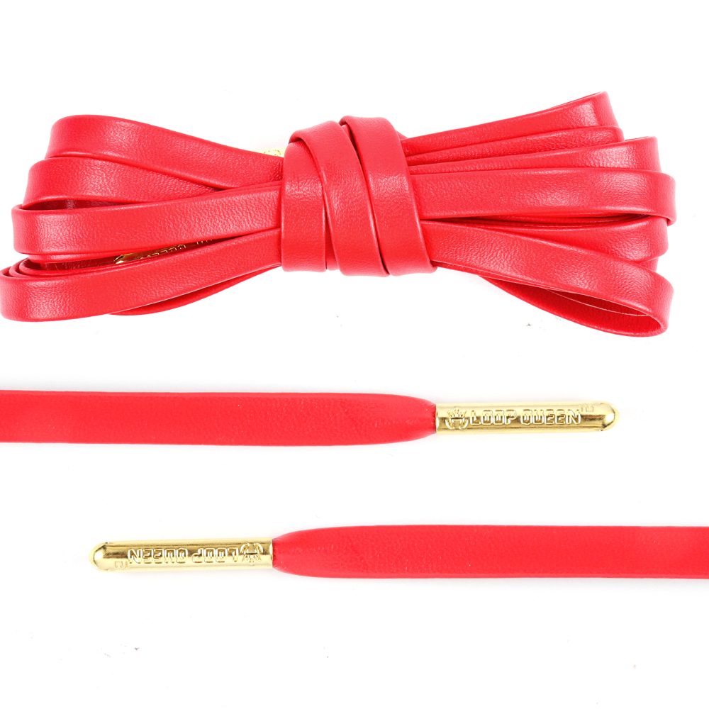 Luxury Red Leather Shoelaces with Gold Tips