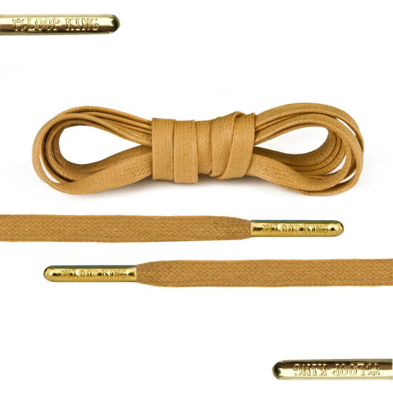 Flat Waxed Tan Shoe Laces With Gold Tips