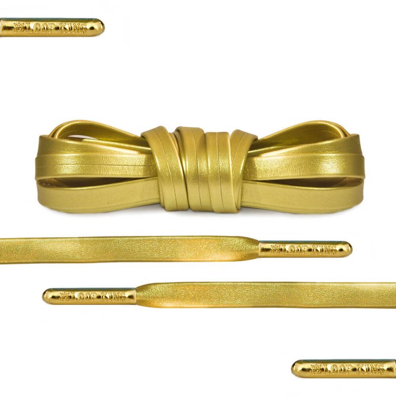 Luxury Gold Leather Shoe Laces With Gold Tips