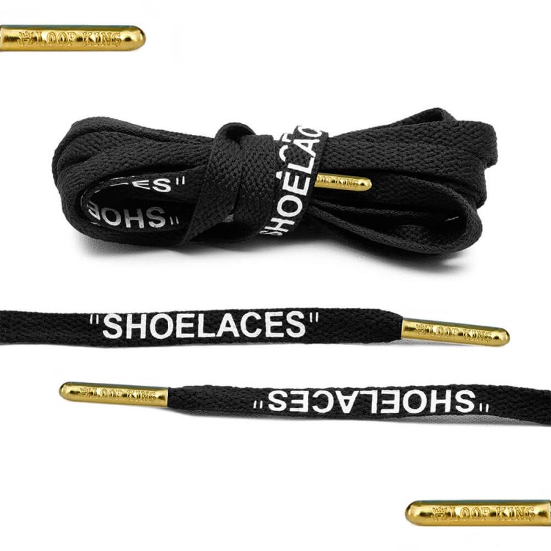 black off-white shoelaces gold tips